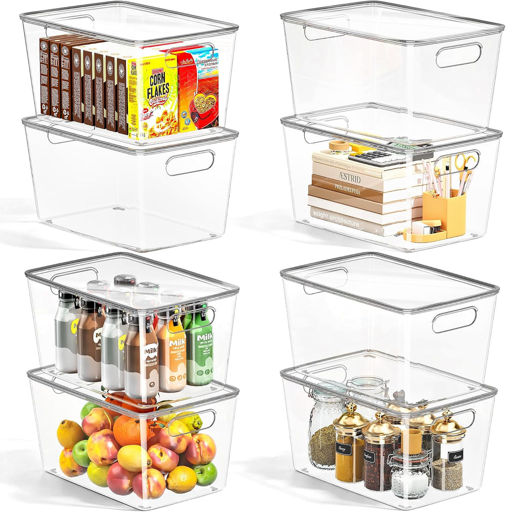 8 Pack Clear Plastic Storage Bins with Lids Stackable, XLarge