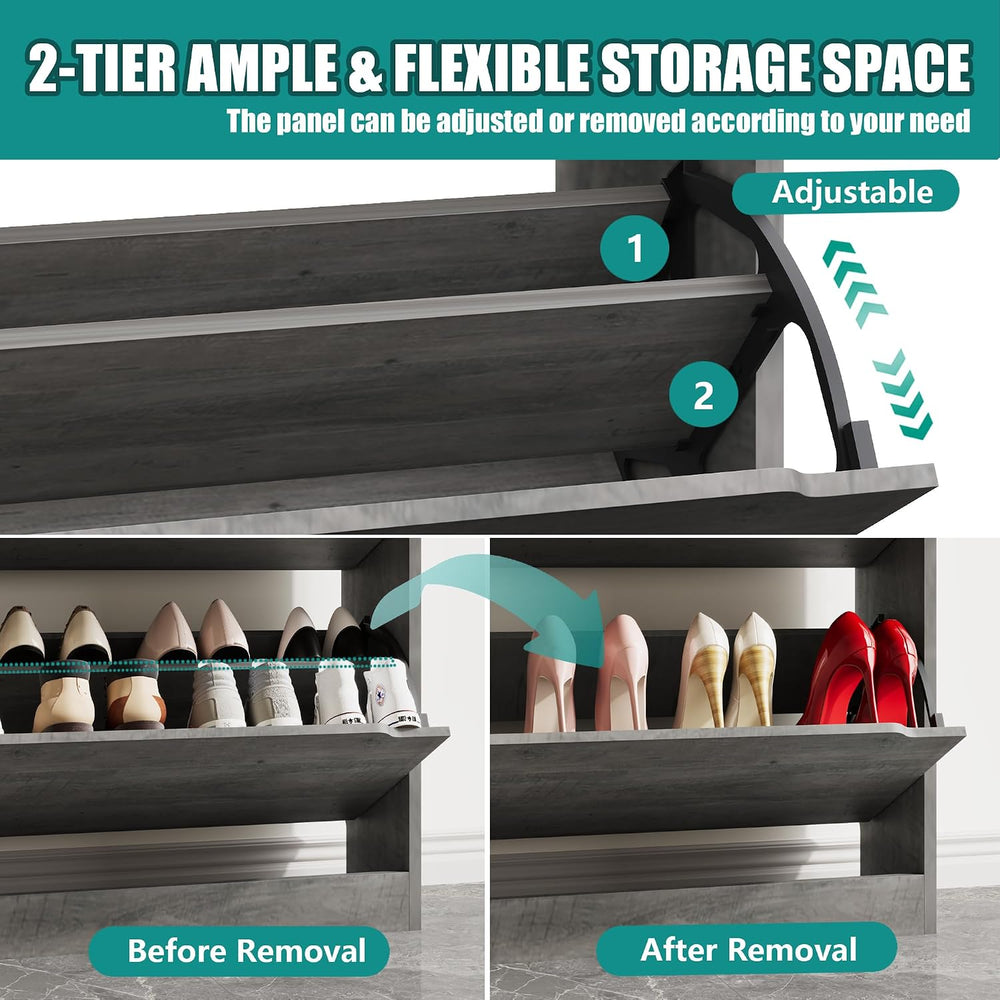 Xixini Shoe Storage Cabinet for Entryway with 3 Flip Drawers, Sturdy Wood Hid...
