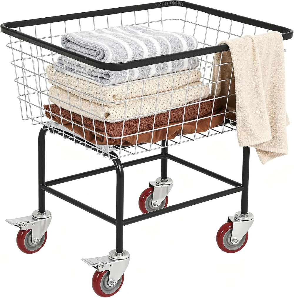 Rolling Laundry Cart with Wheels Holds 4 Washer Loads, Durable Steel