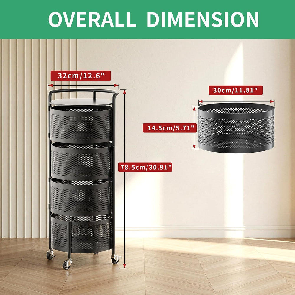 JAQ No Assembly Rotating Kitchen Storage Rack, 4-Tier Metal Basket Organizer ...