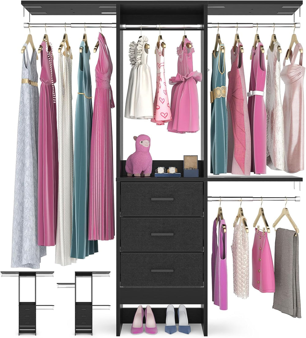 Besiost 4FT Small Closet System with 3 Fabric Drawers, 48'' Closet Or...