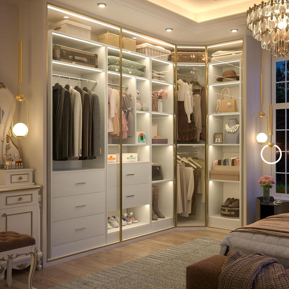Besiost Corner Closet System with 5 Drawers, Closet Organizer Systems