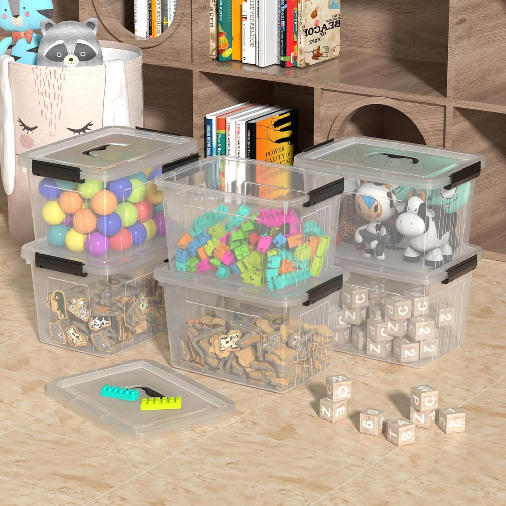 Jekiyo 12 L Plastic Latching Boxes, Clear Storage Bins with Lids, 6 Pack