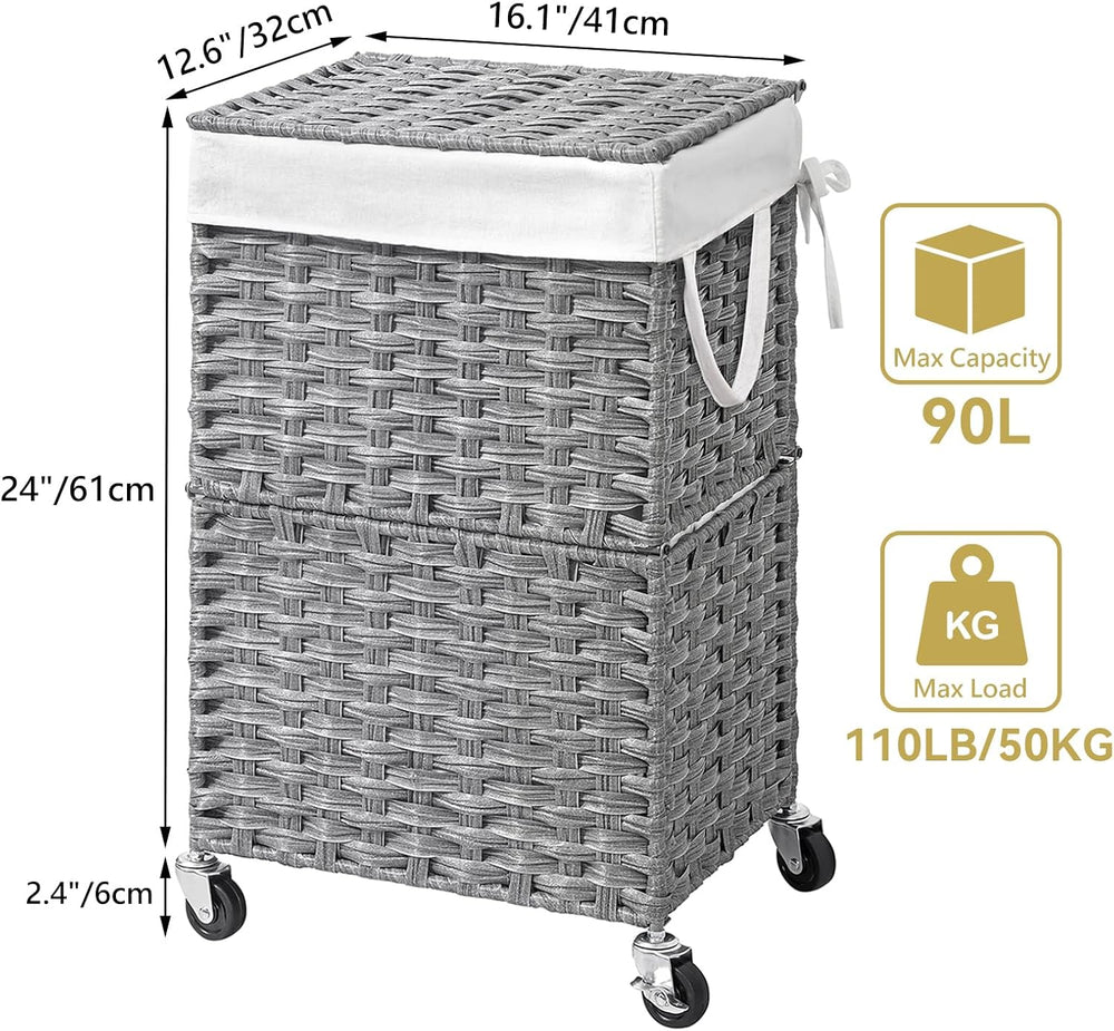 Chrislley Wicker Laundry Basket with Wheels,Rolling Laundry Hamper with Lid