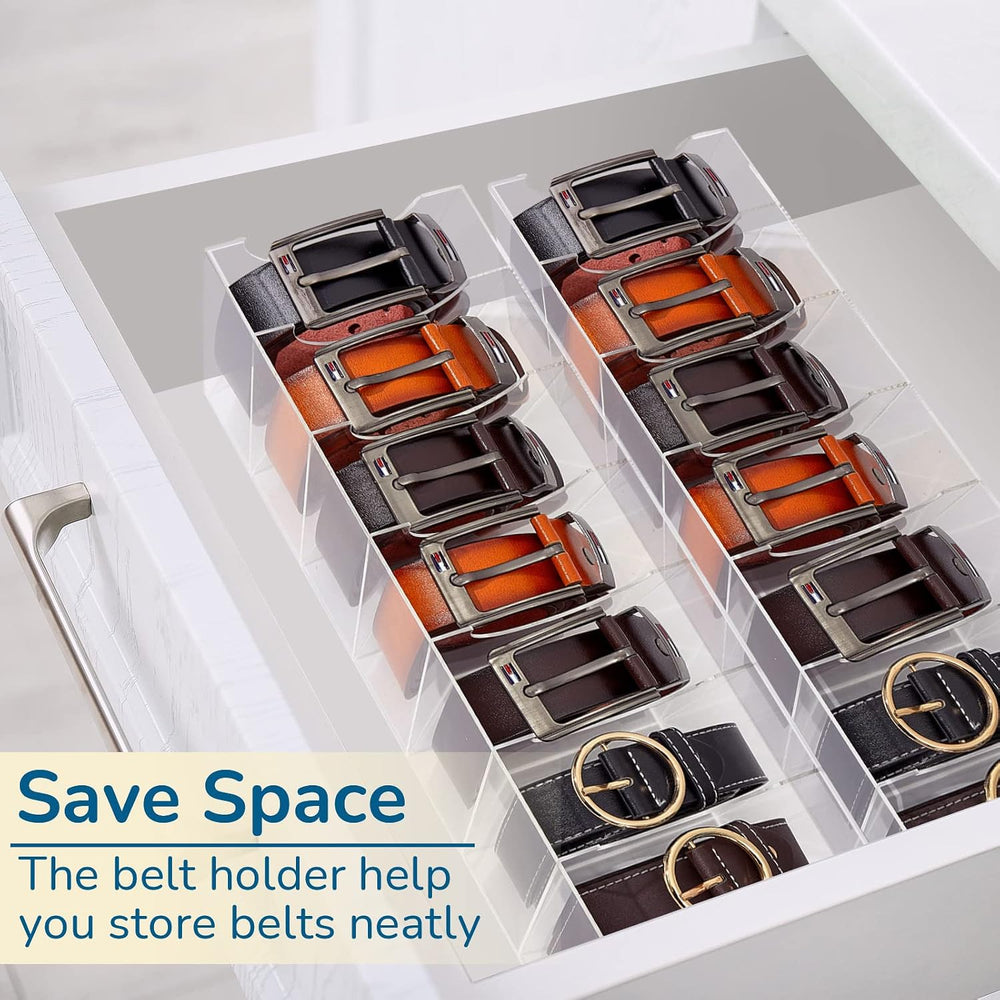 2 Pcs Belt Organizer,14 Compartments 15.6in Belt Holder Storage Box,Thick Acr...