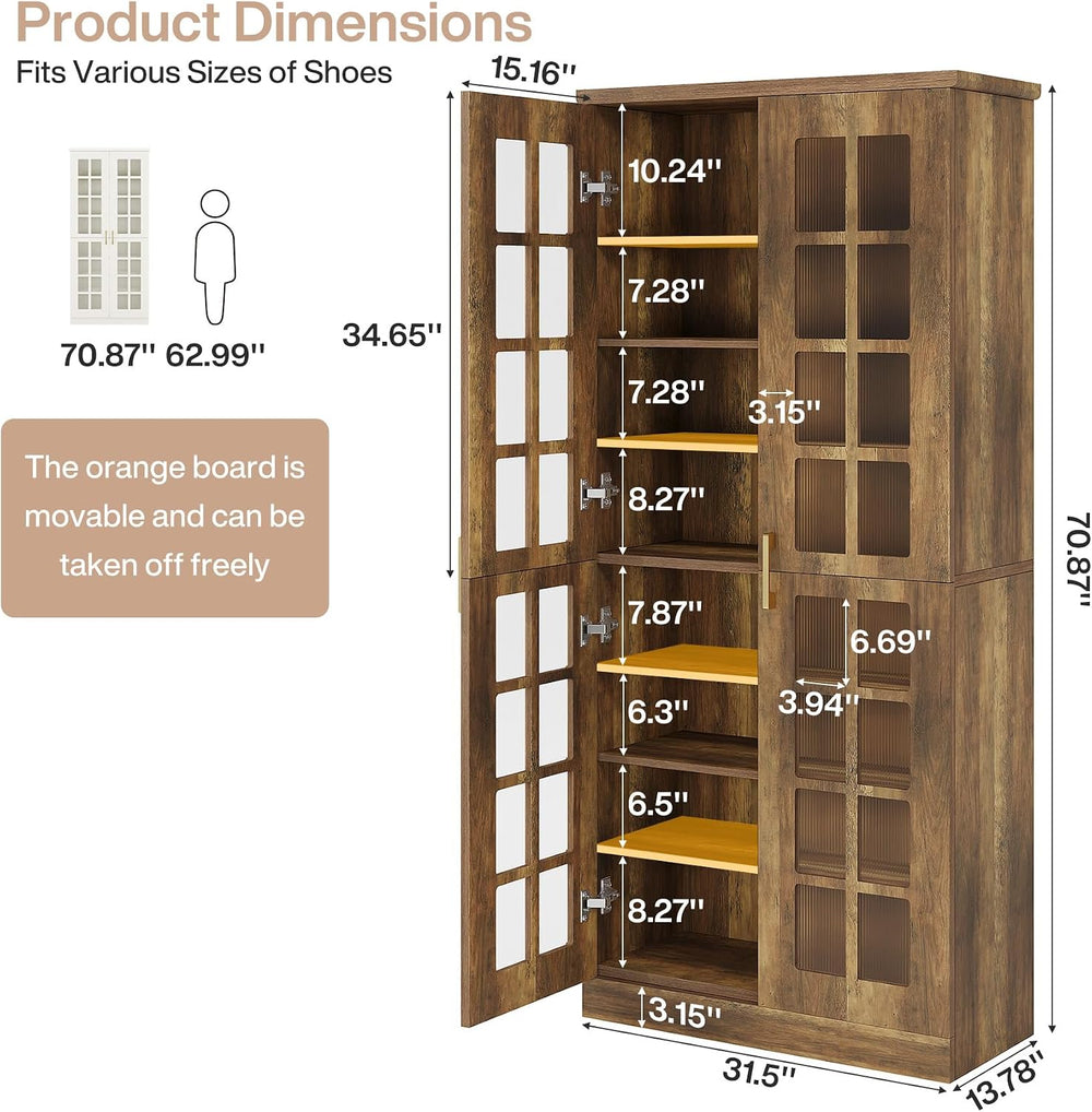 Tribesigns Tall Shoe Cabinet with Doors, 8-Tier Shoe Storage with Adjustable ...