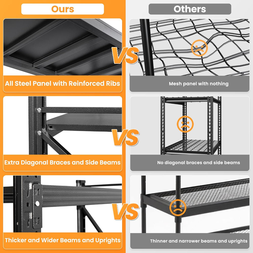 75” Wide Heavy Duty Metal Garage Shelving, Adjustable Storage Shelf