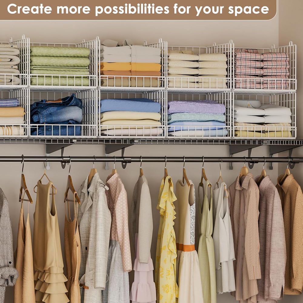 4-Tier Stackable Closet Organizers and Storage Baskets, Closet Shelf Organize...
