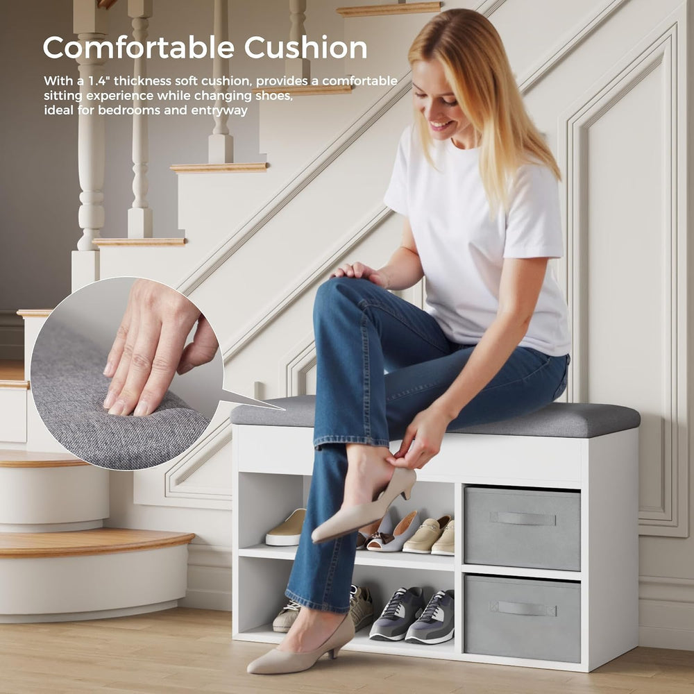 Mondeer Shoe Storage Bench with Seat, Folding Padded Seat, White