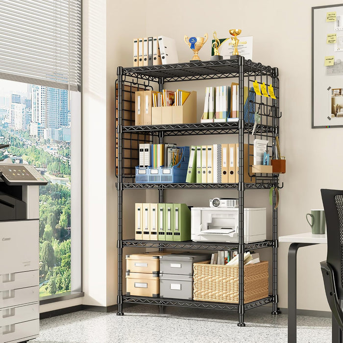 DurayLoly 5 Tier Storage Shelves, 2 Side Panels & 13 Hooks, for Kitchen