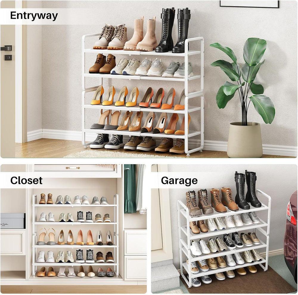 Expandable Metal Shoe Rack for Closet, Entryway & Garage, 4-Tier, White