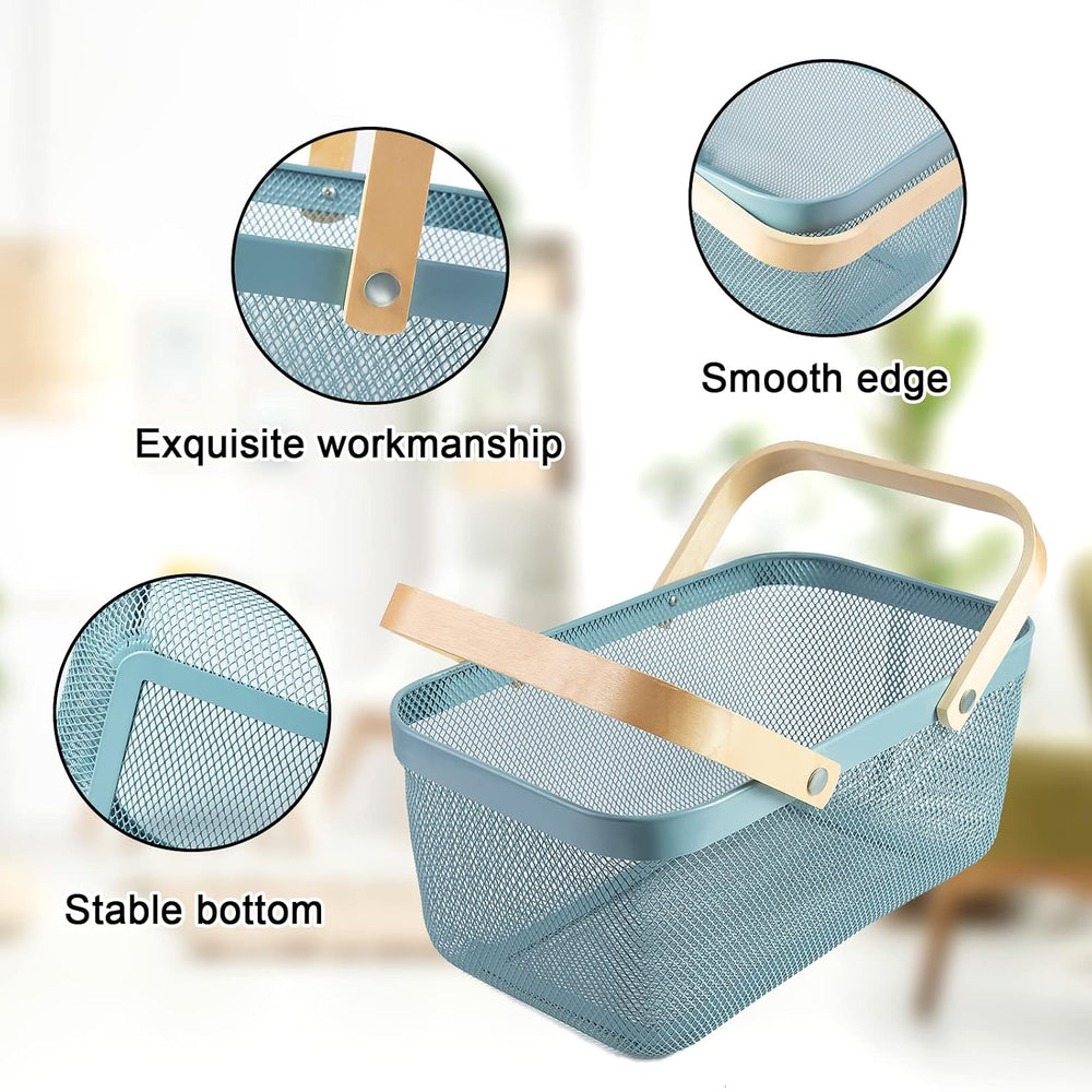 Portable Garden Harvest Basket-Mesh Design Natural Bamboo Handle Wire Storage...