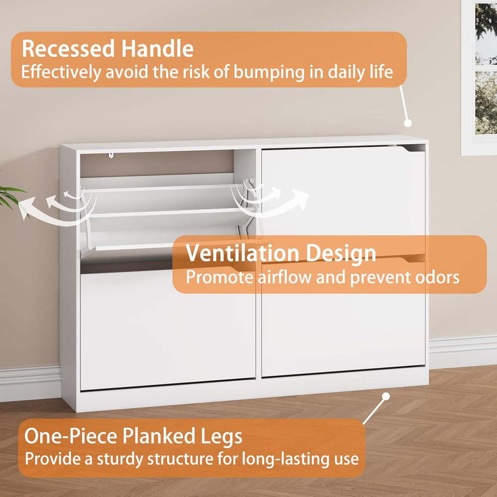 Shoe Storage Cabinet, Wood Shoe Organizer for Entryway with 3 Flip Drawers, F...