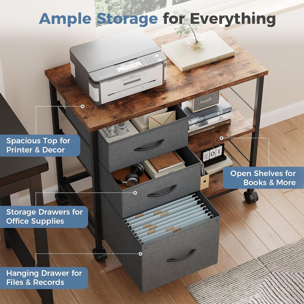 OLIXIS Mobile File Cabinet with 3 Drawers, Rolling Under Desk Storage