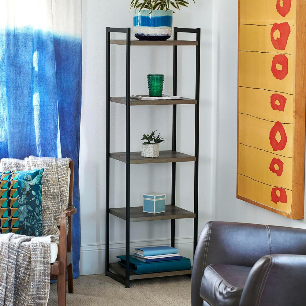 Household Essentials 5 Tier Storage Tower Metal, Grey Shelf – Black Frame, As...