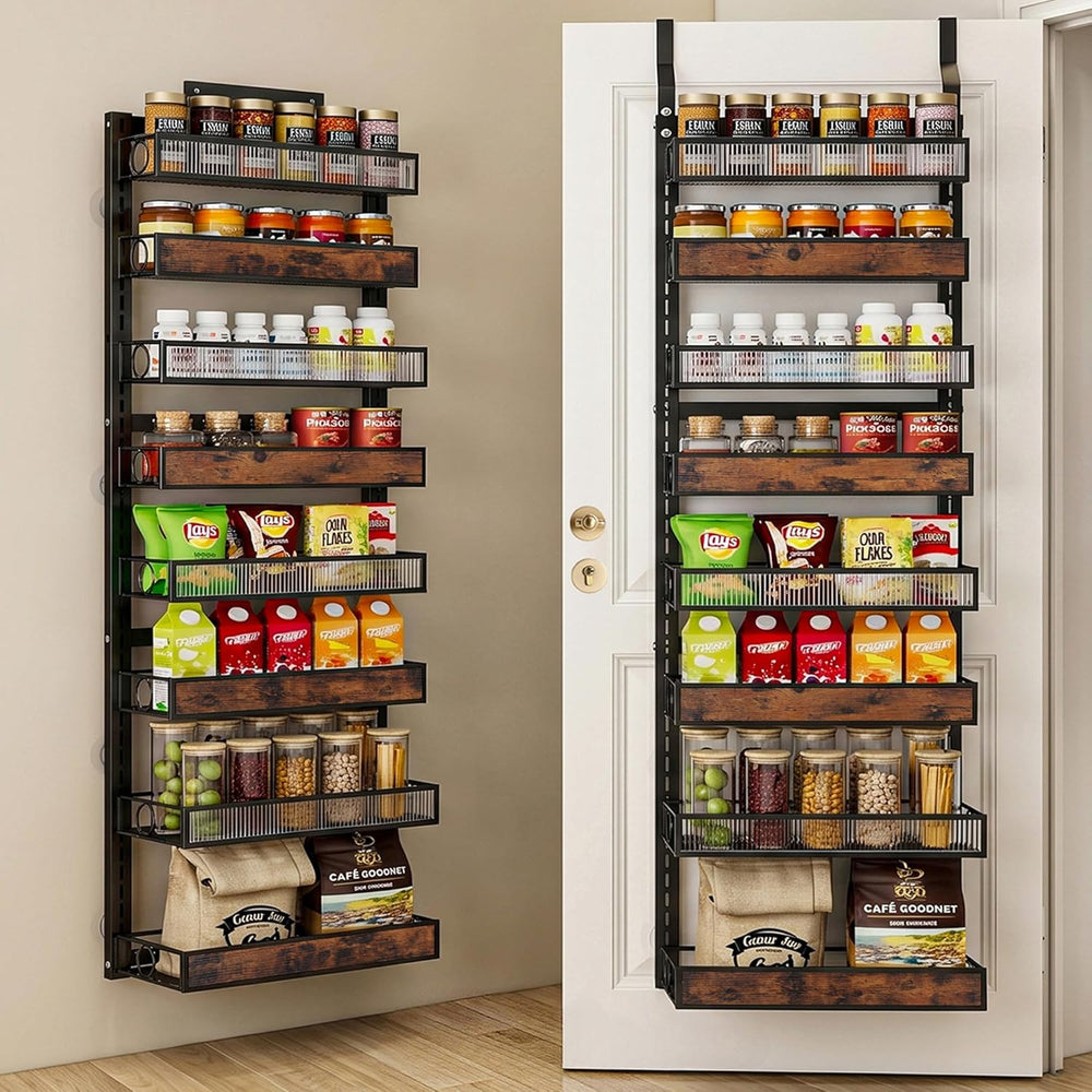 8 Tier Pantry Door Organizer Spice Rack, 2-IN-1 Wall Mount or Hanging Over Do...
