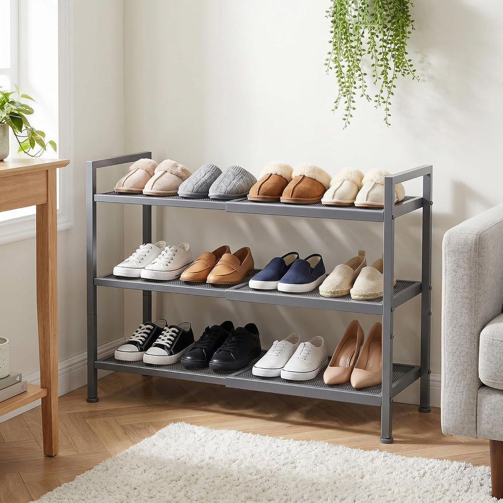 Expandable Shoe Rack for Closet, Entryway, Shoe Storage, 3-Tier, Grey