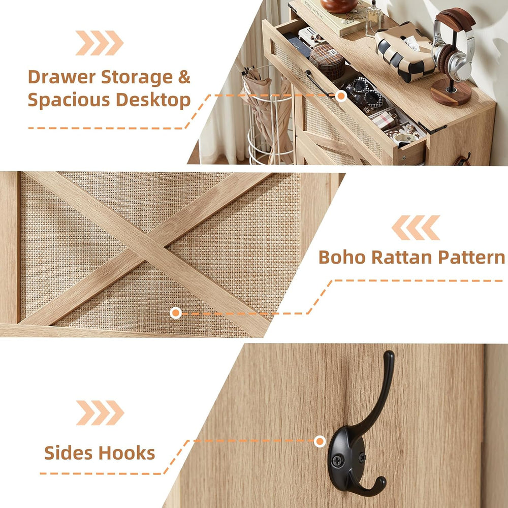 LEYAOYAO Rattan Shoe Cabinet Storage for Entryway with 2 Flip Drawers