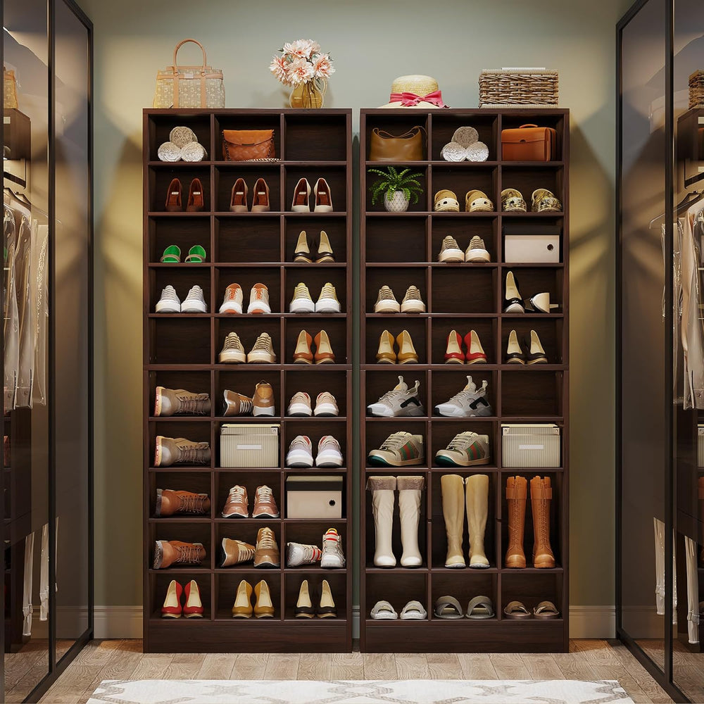 Tribesigns 10-Tier Shoe Storage Cabinet, Espresso Wooden Shoe Rack with 30 Cu...
