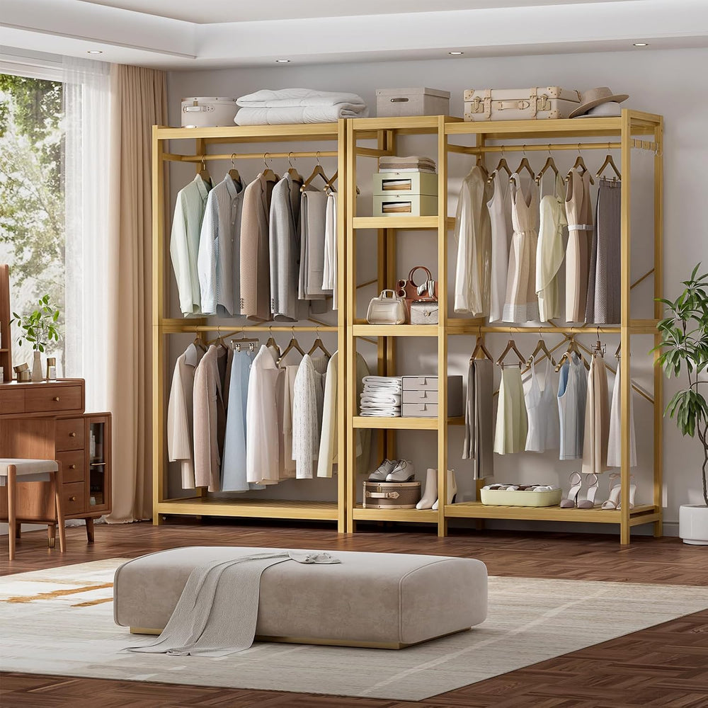 Homykic Bamboo Clothing Rack with Shelves, 33.5” Wide Clothes Rack, 78.8” H