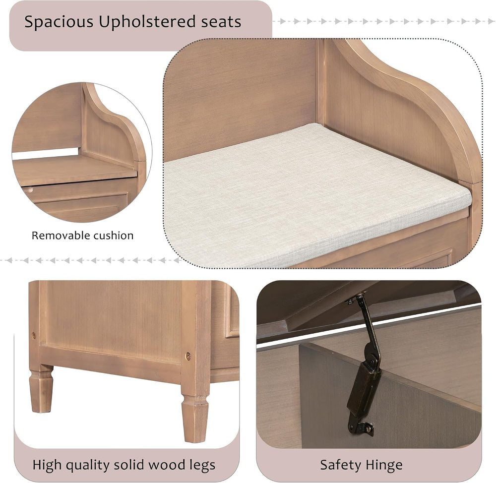 Bellemave Storage Bench with Safety Hinge Wooden Entryway Benches with Shoe C...