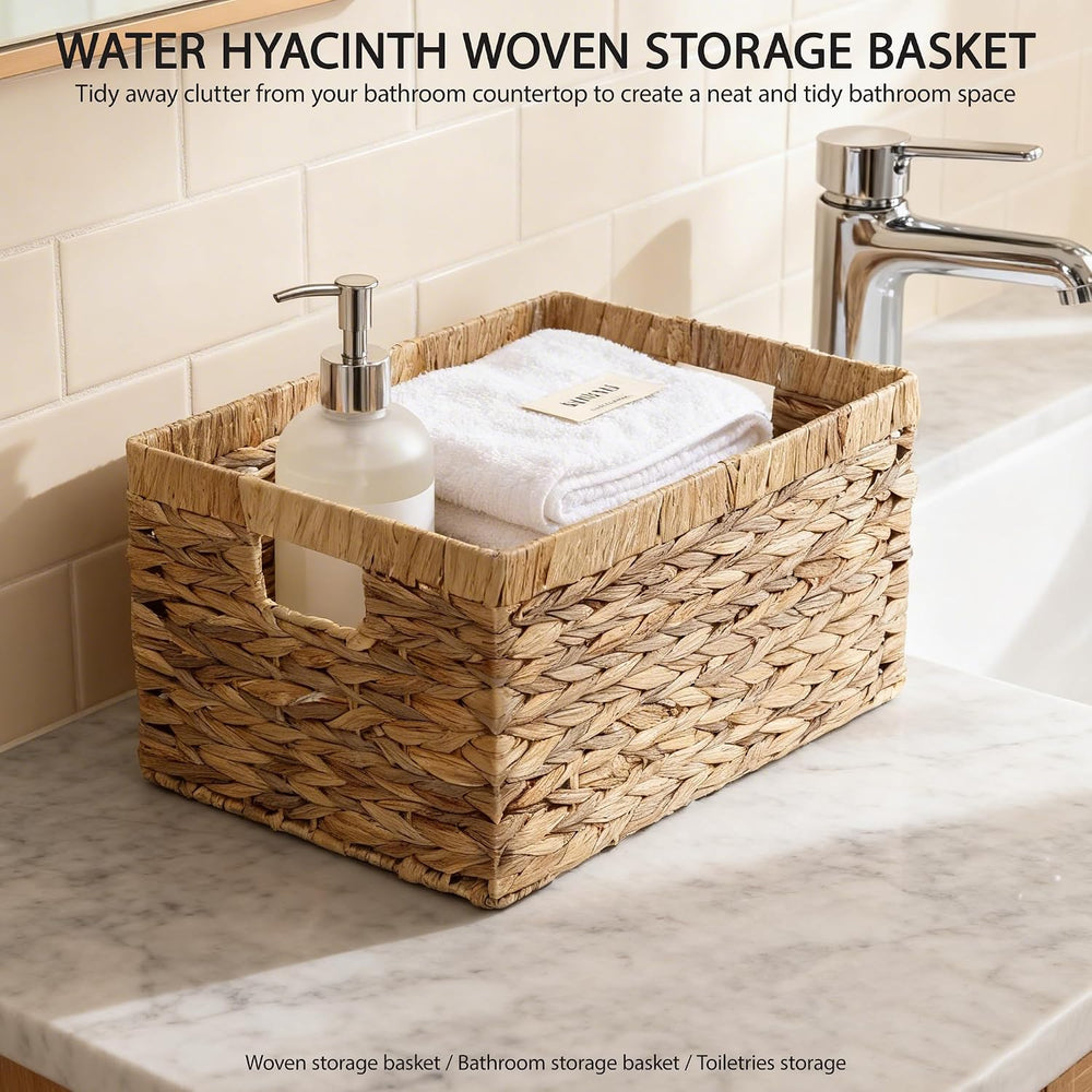 Woven Natural Water hyacinth Rectangular Storage Baskets with inside Handle,K...