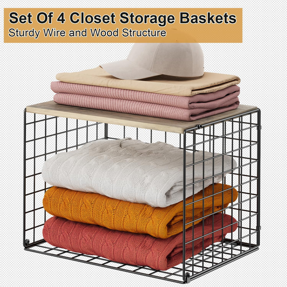 4PCS Wider Closet Organizers and Storage, Stackable Closet Shelf Organizer St...