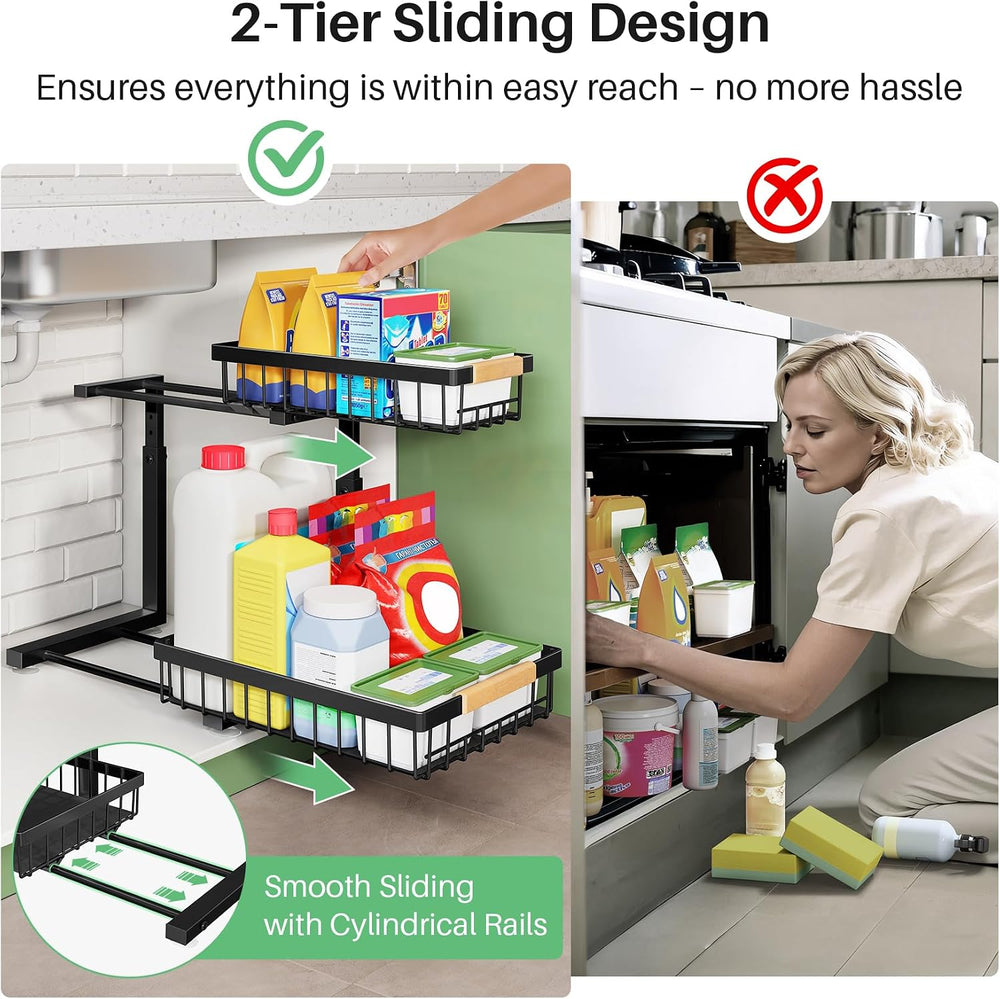 Kitstorack Under Sink Organizer, 2 Tier Under the Sink Storage, Slide out Pul...