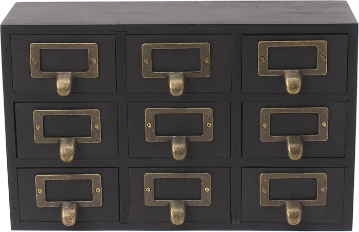 Kate and Laurel Apothecary Wood Desk Drawer Set, 9 Drawers, Rustic Black