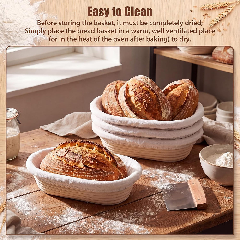 4 Pack Banneton Bread Proofing Basket Wood Pulp, Beige, Oval