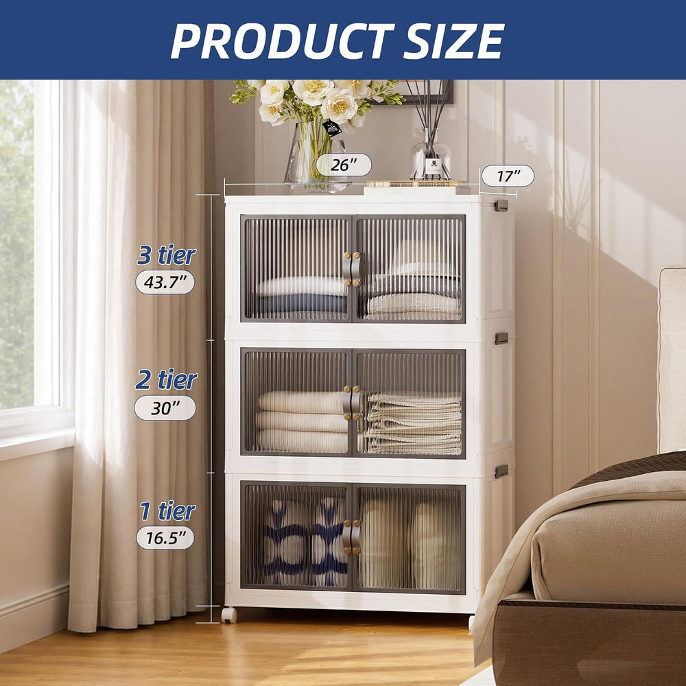 SAILUN 348Qt Stackable Storage Bins,Storage Cabinet with a Lid,3 Pack White