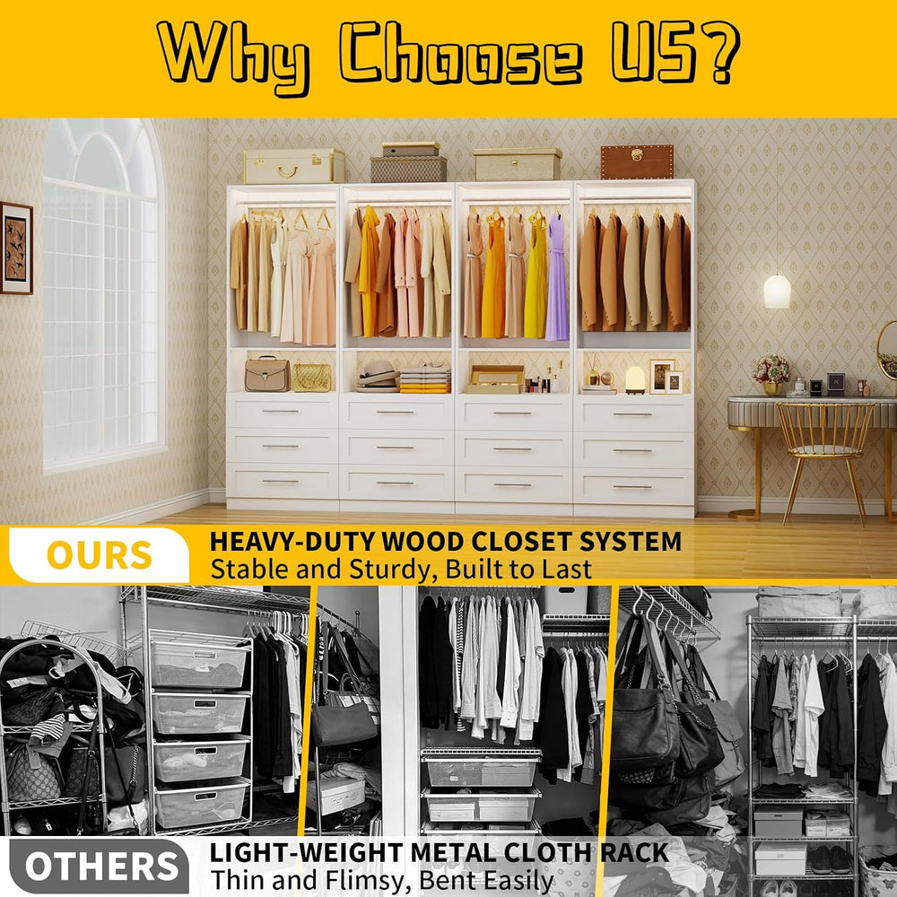 Closet System Set of 3, 6FT-15FT Closet System with 9 Drawers, Walk in Closet...