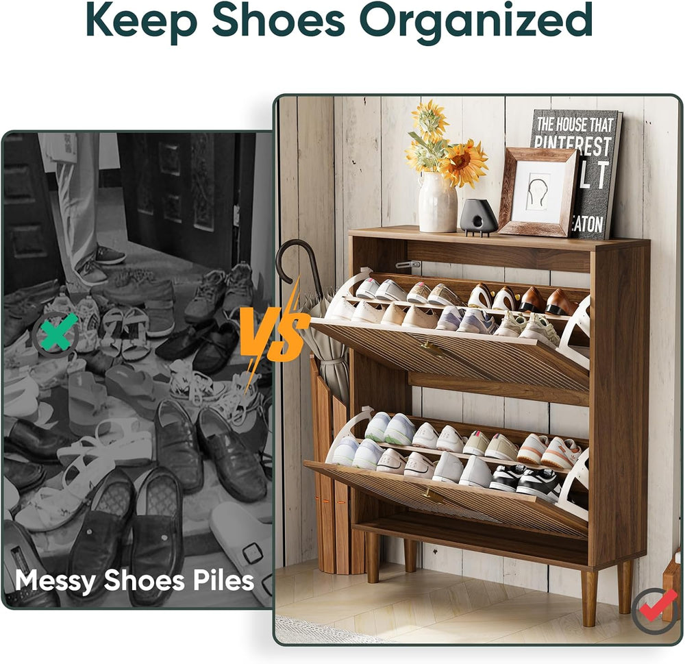 Shoe Cabinet Storage for Entryway with 2 Flip Drawers, Narrow Shoe Cabinet fo...