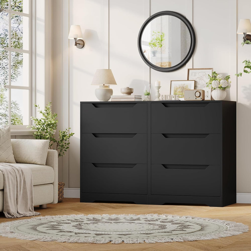 HOSTACK Modern 3 Drawers Dresser, Wood Chest of Drawers with Storage, Black