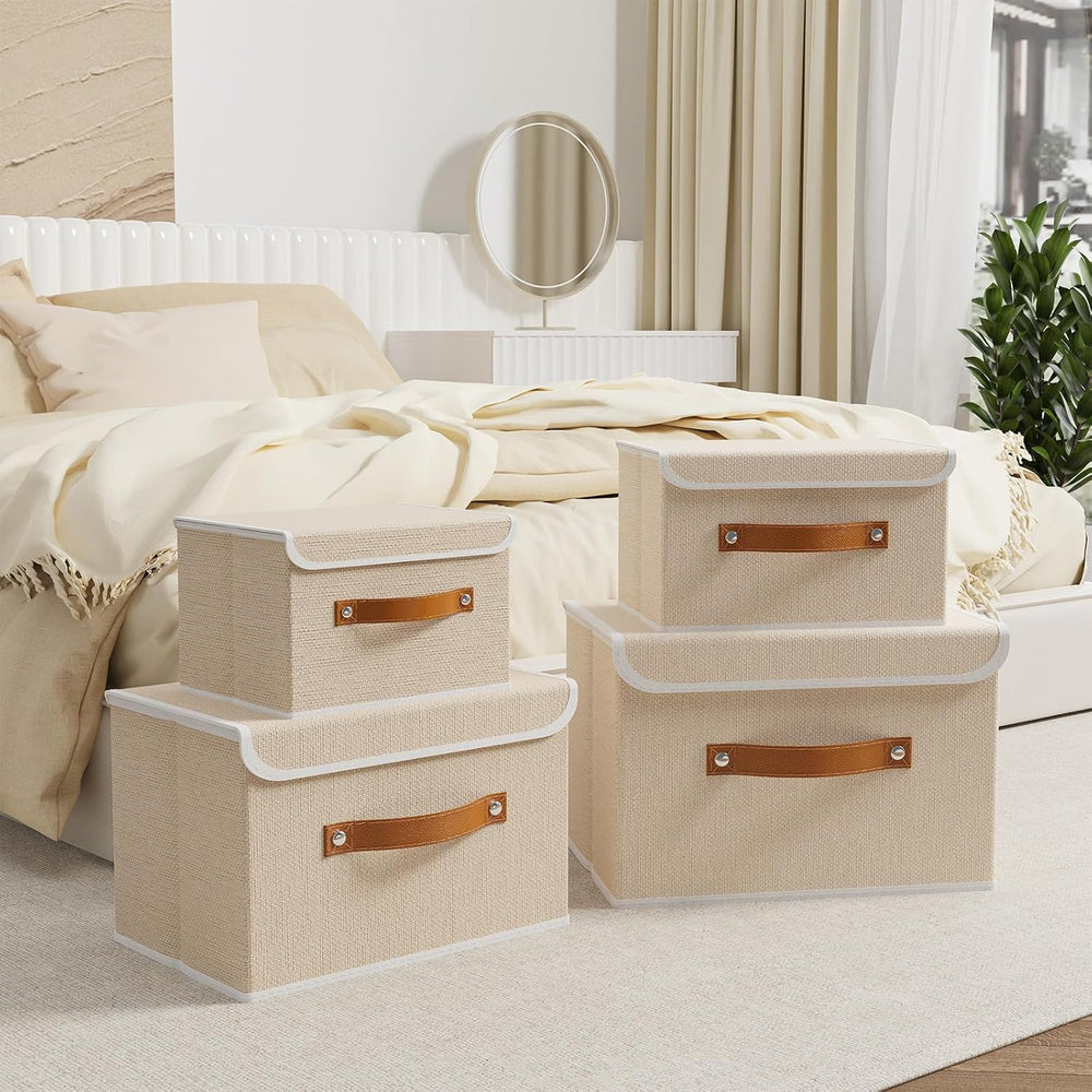 OUTBROS Fabric Storage Bins, Beige, 5 Pack 10.2 x 7.9 x 6.7 in