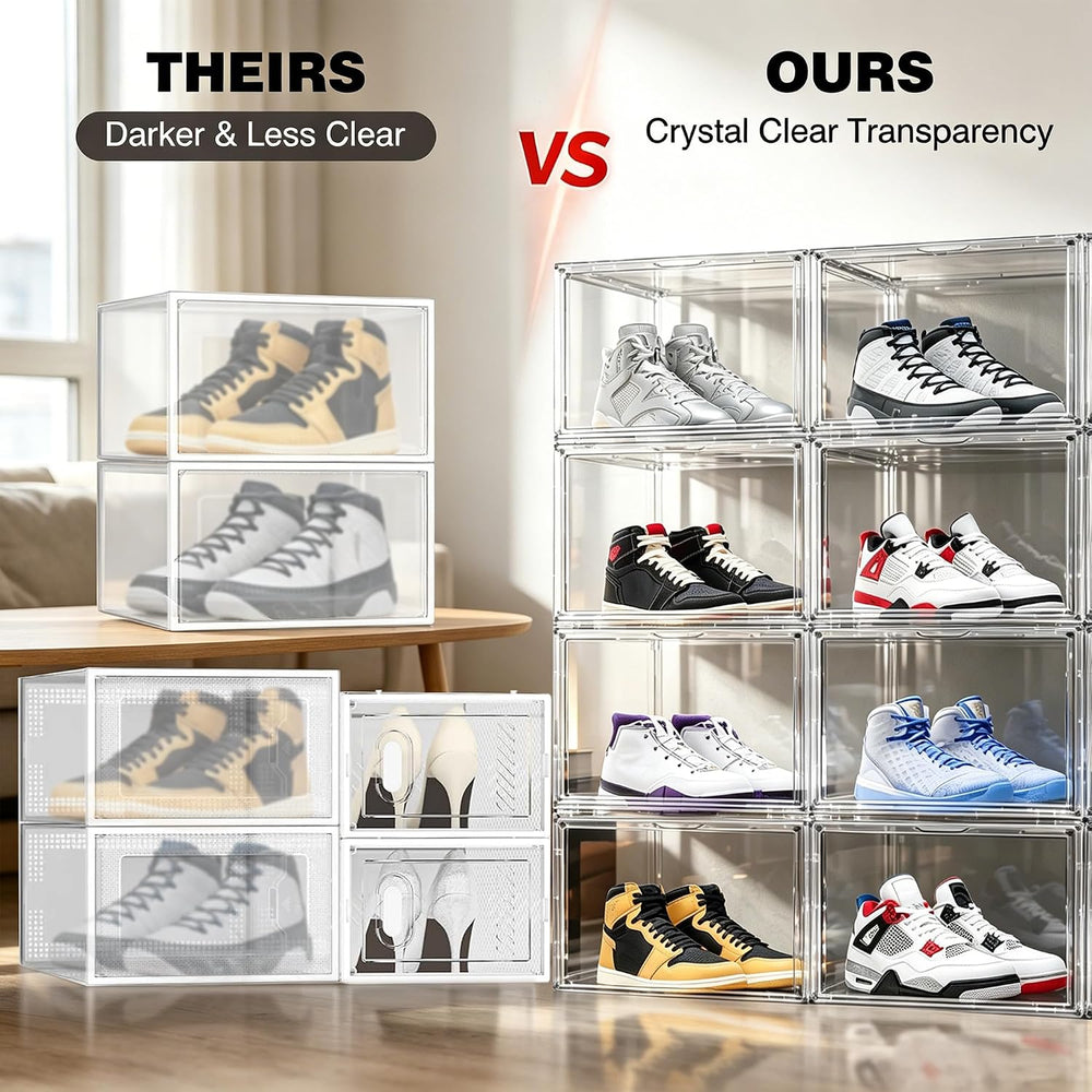 5 Pack Clear High-Top Sneaker Boxes, Wide Magnetic Door, Acrylic Shoe Box