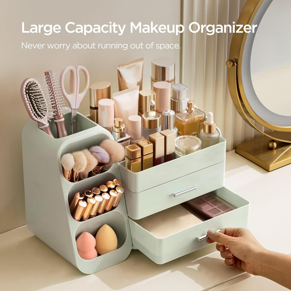 HBlife Makeup Organizer with Brush Holder for Vanity, Large Plastic Bathroom ...