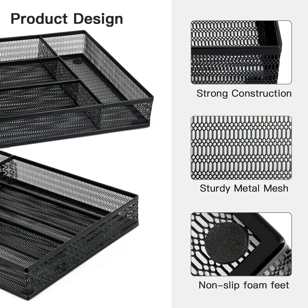 Neudeco Drawer Organizer Set, Black Mesh, 6 Pack