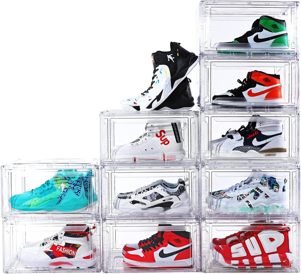 10 Pack Large Shoe Boxes Clear Stackable, Space Saving Acrylic Shoe Boxes Sho...