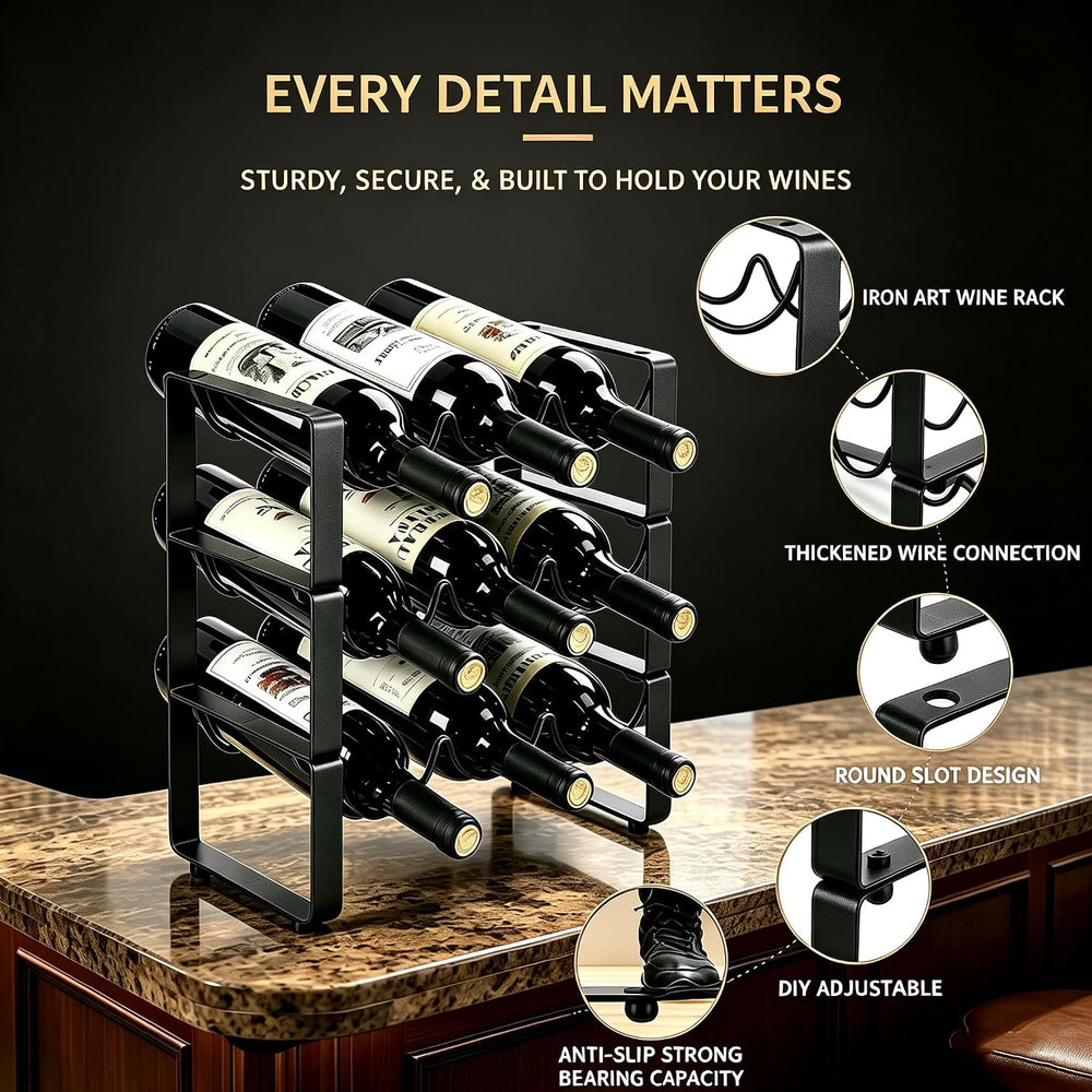 Wine Racks Countertop 3 Tier Stackable Wine Rack Tabletop Metal Wine Storage ...