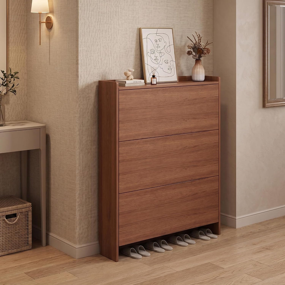 Narrow Shoe Cabinet for Entryway, 31.4" Thin Hidden Shoe Cabinet