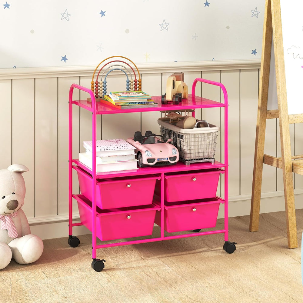 Giantex Rolling Storage Cart w/ 4 Drawers 2 Shelves Metal Rack Shelf Home Off...