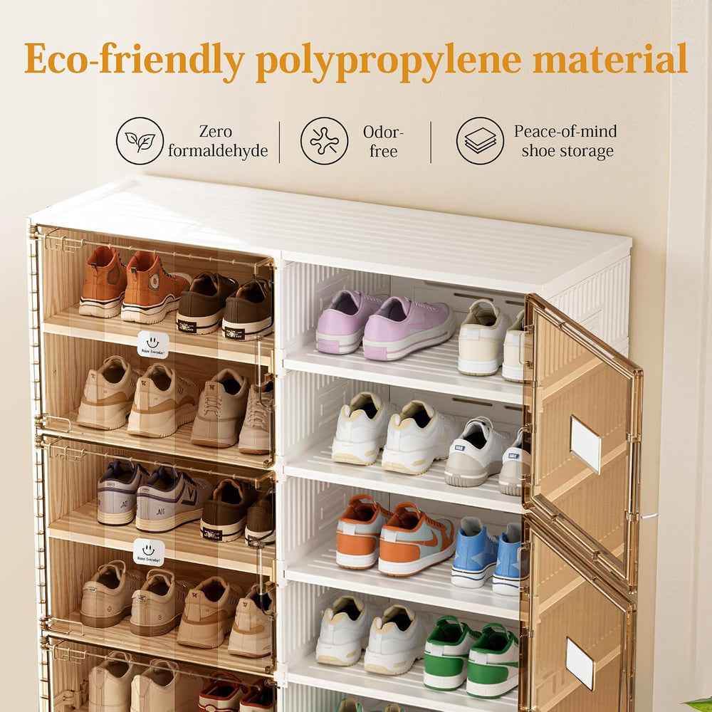 Foldable Shoe Rack Organizer for Entryway with Clear Magnetic Doors - Large C...