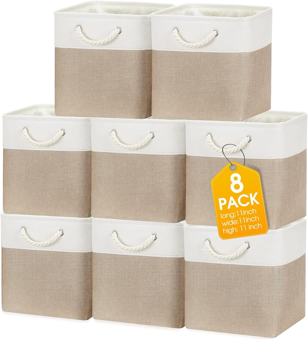 meekoo 8 Pack Fabric Storage Bins Baskets, 11 x 11 x 11 in, Beige