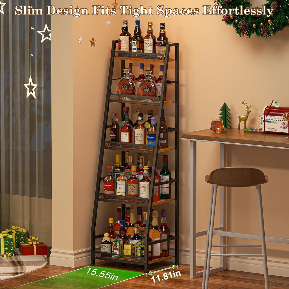 5-Tier Trapezoid Liquor Cabinet for Home Bar,Large-Capacity Liquor Stand