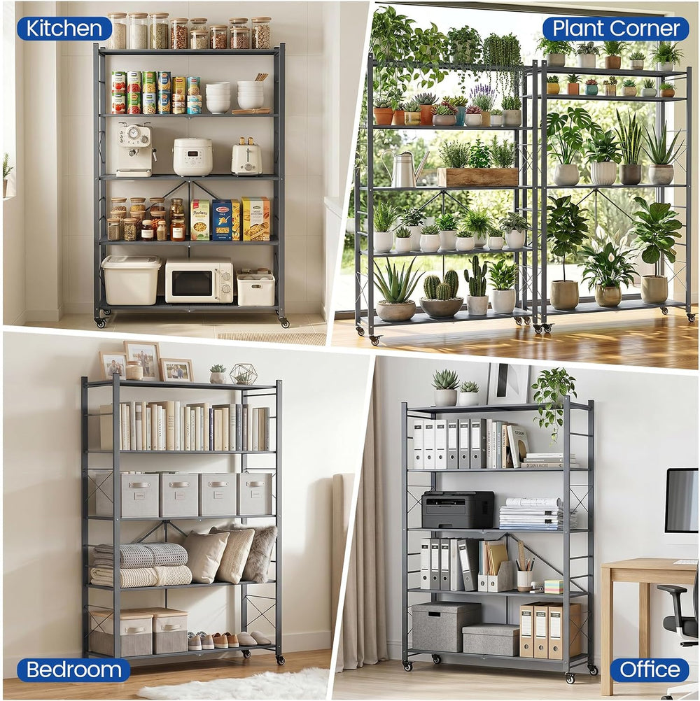 ALANNG 40" W Foldable 5-Tier Storage Shelves on Wheels Adjustable