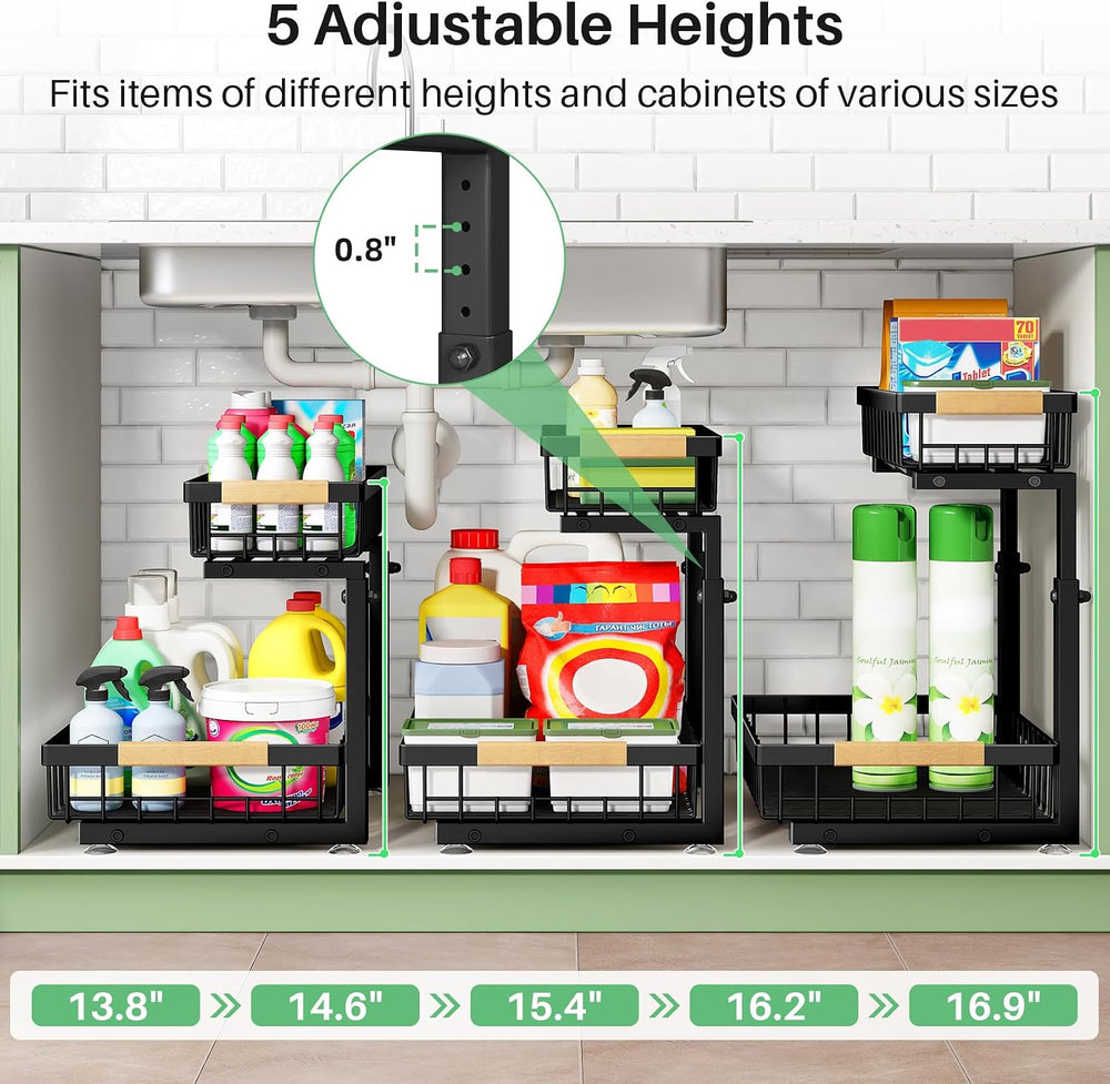 Kitstorack Under Sink Organizer, 2 Tier Under the Sink Storage, Slide out Pul...