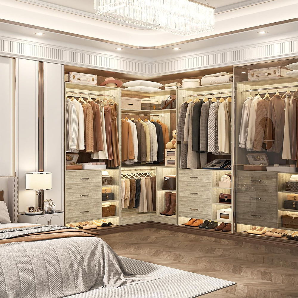 Aheaplus Closet System with 6 Drawers, 4 Hanging Rods & Corner Tower, Cor...