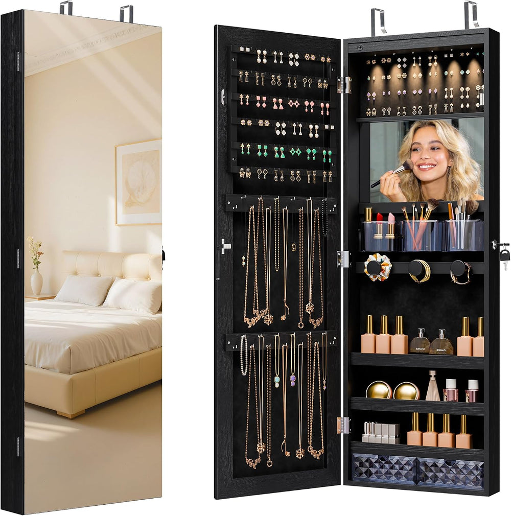 Unisakey Mirror Jewelry Cabinet,Lockable Wall or Door Mounted Jewelry Armoire...