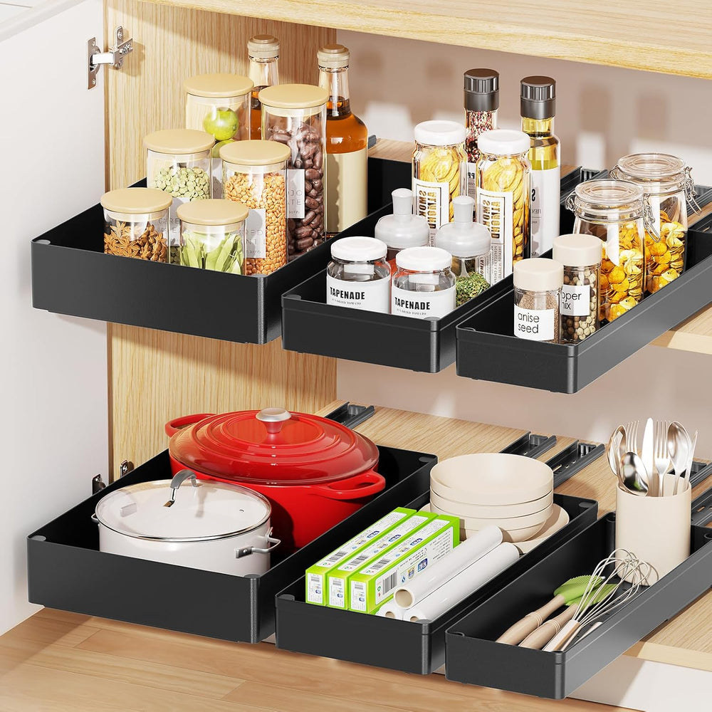 Delamu 3 Pack Pull Out Cabinet Organizer, 15.7" Deep Pull Out Drawers fo...